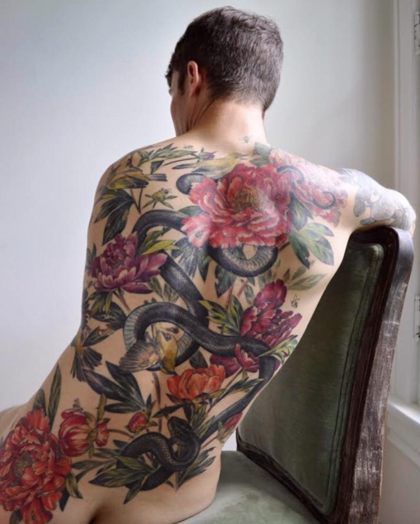 Stephanie Brown floral back piece tattoo