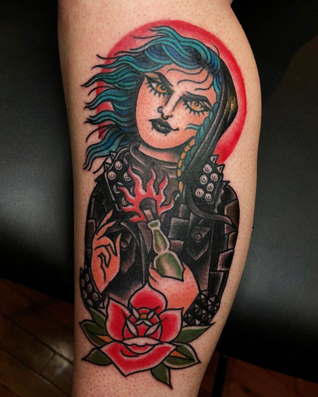 Kate Collins saint lady head tattoo