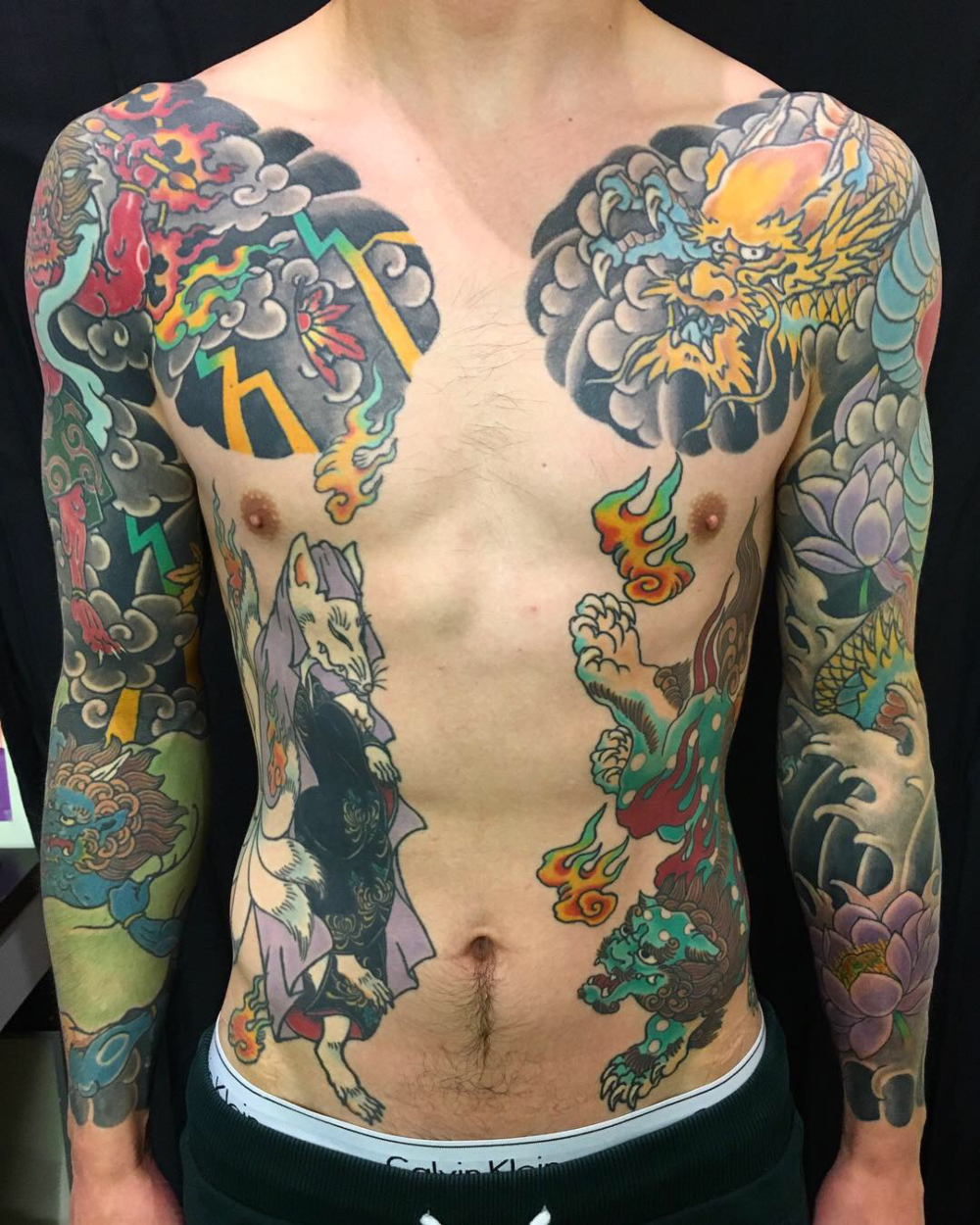 Torso tattoo in Japanese style by Kanae