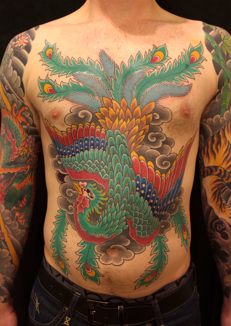 Japanese torso tattoo by Kanae