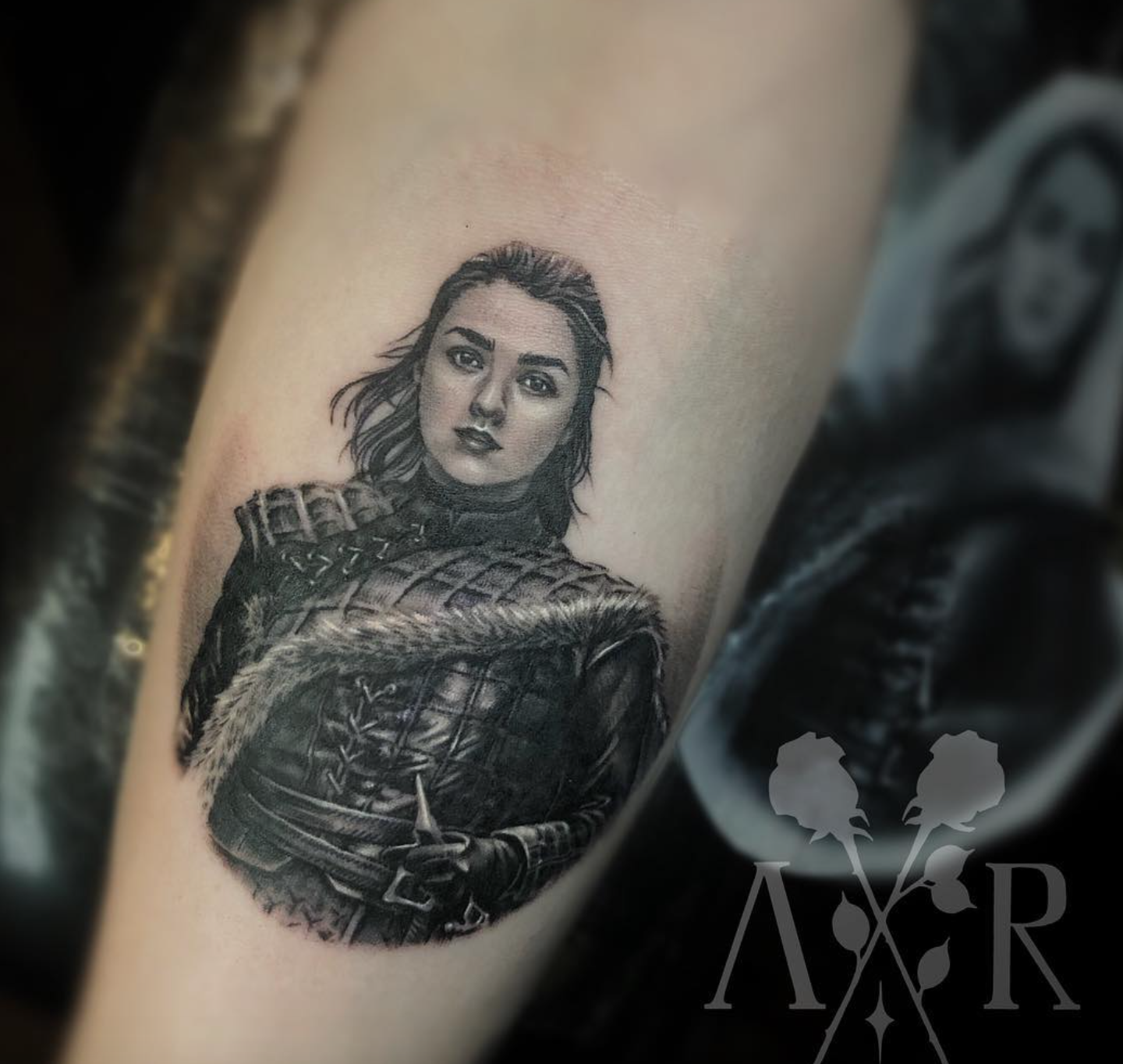 Aria Stark tattoo by Angel Rose