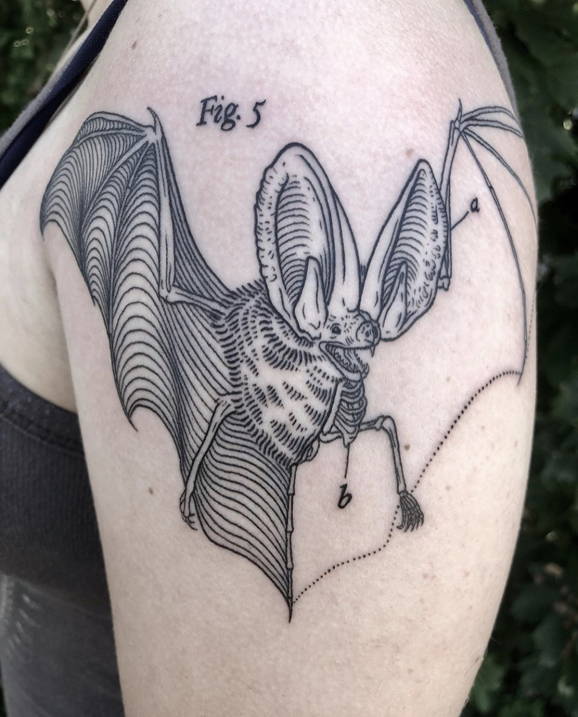 Tattoo of blackwork bat 