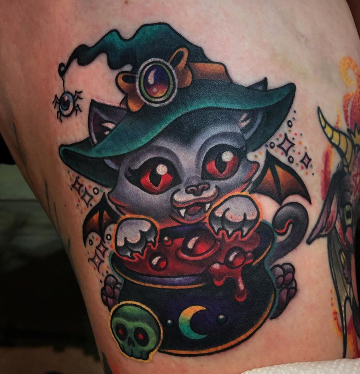 Witch cat tattoo by Alexandra Fische