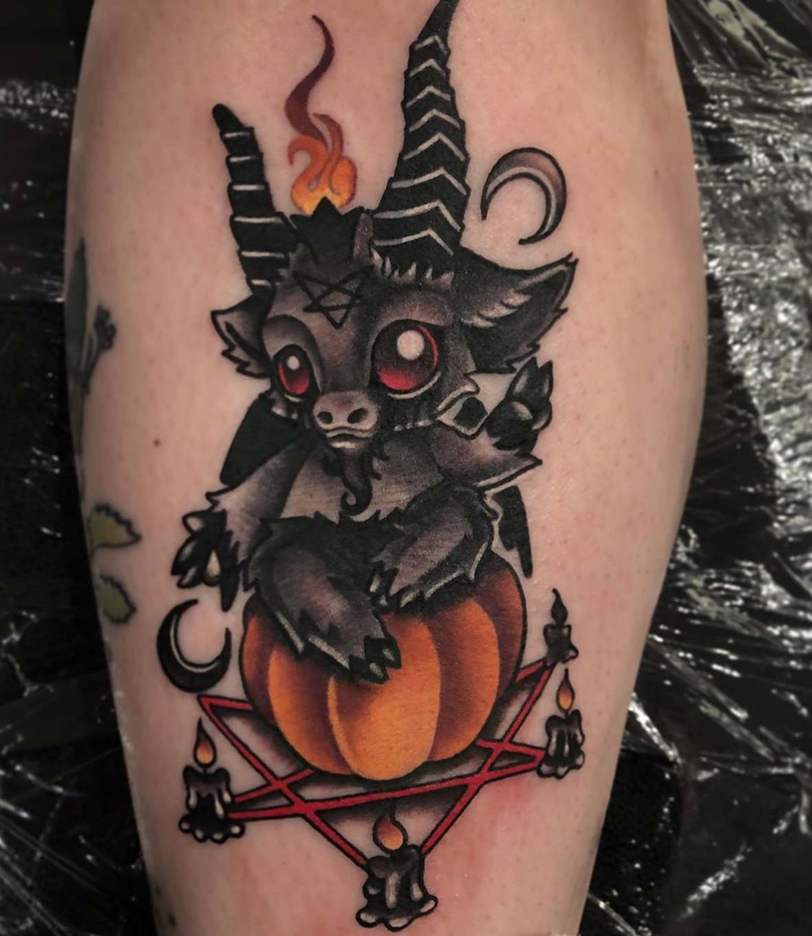 Scary goat tattoo by Alexandra Fische