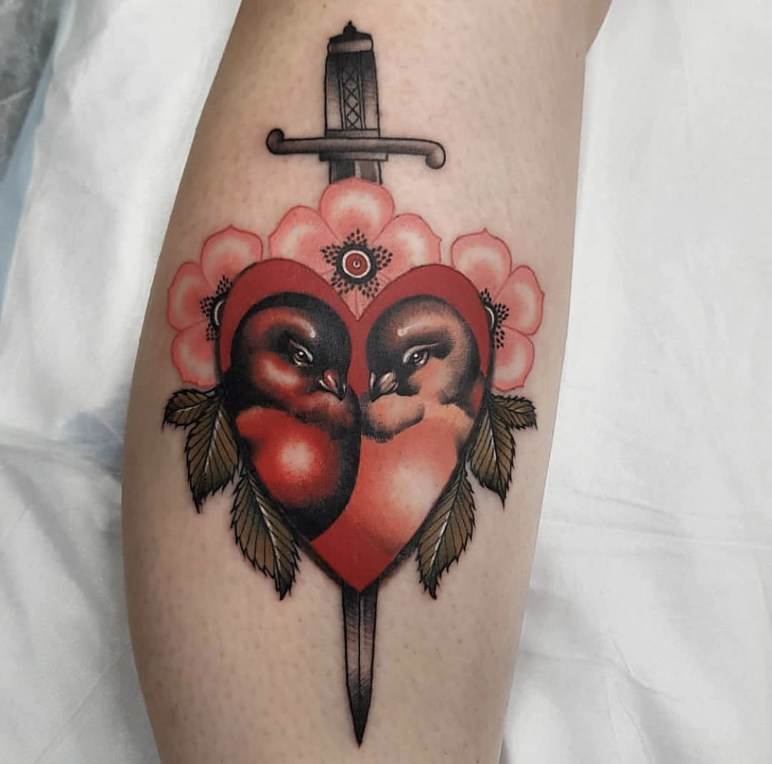 Lovebirds tattoo by Liz Hapi