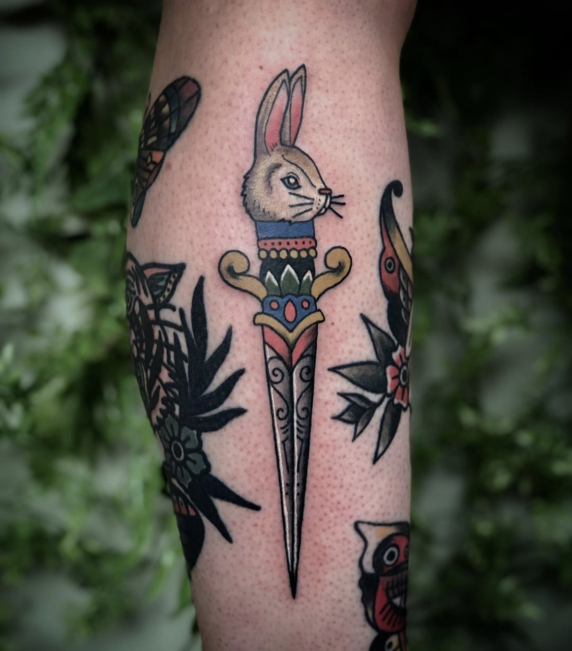 Bunny dagger tattoo by Erin Nicole