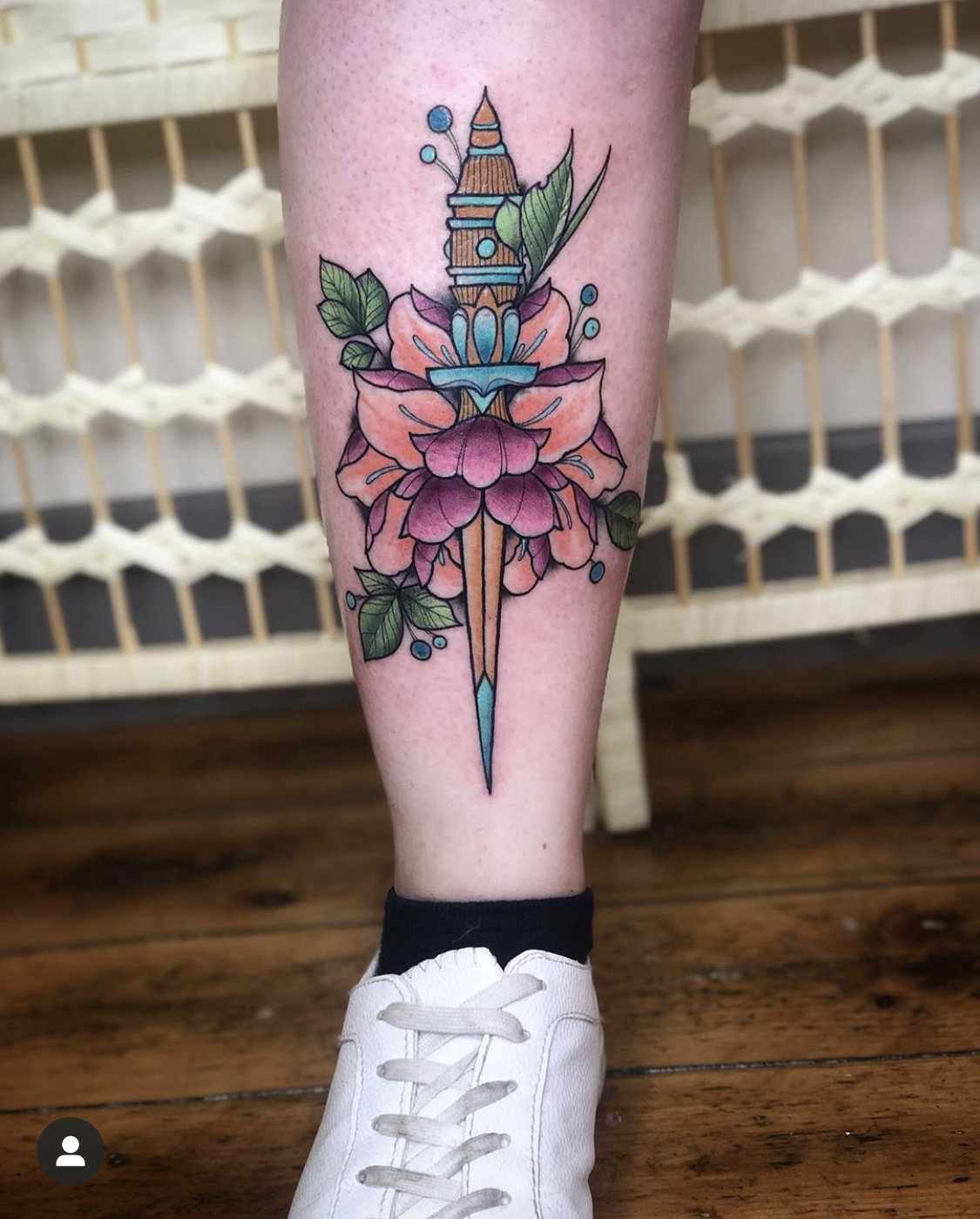 Shin tattoo by Shannon Parrott