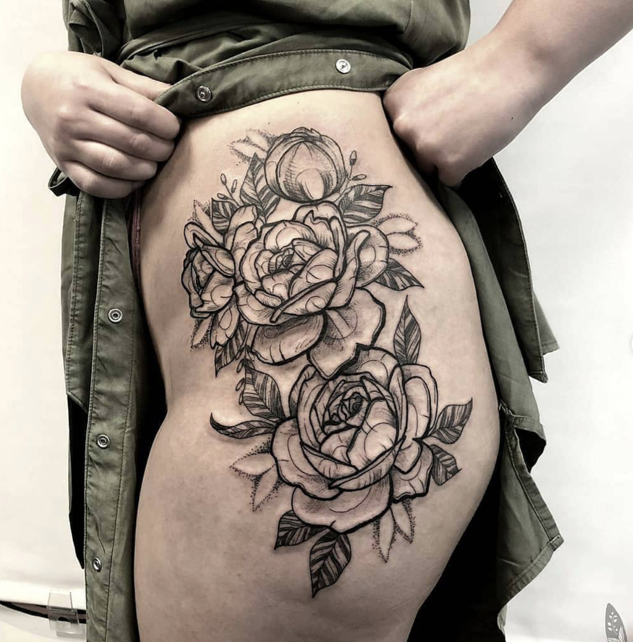 Blackwork floral tattoo by Renata Kiraly