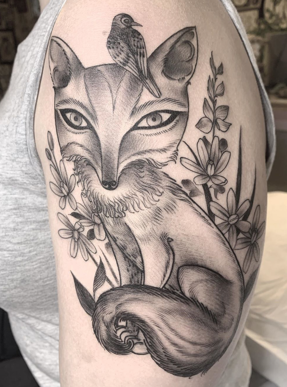 Fox tattoo by Sandi Calistro