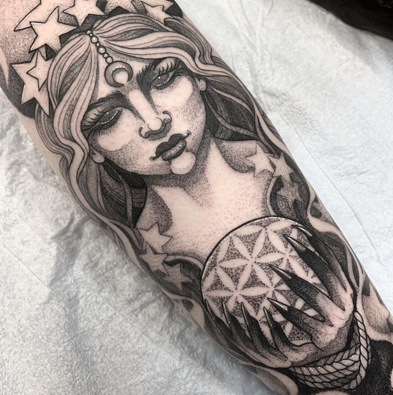 Fortune teller tattoo by Gina Ilcyszyn