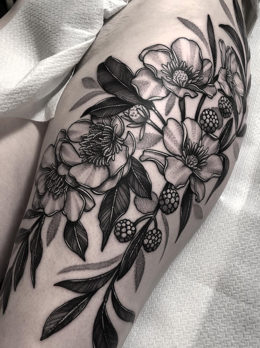 Floral tattoo by Gina Ilcyszyn