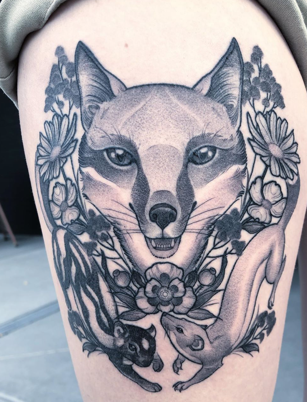 Fox tattoo by Kit Evans