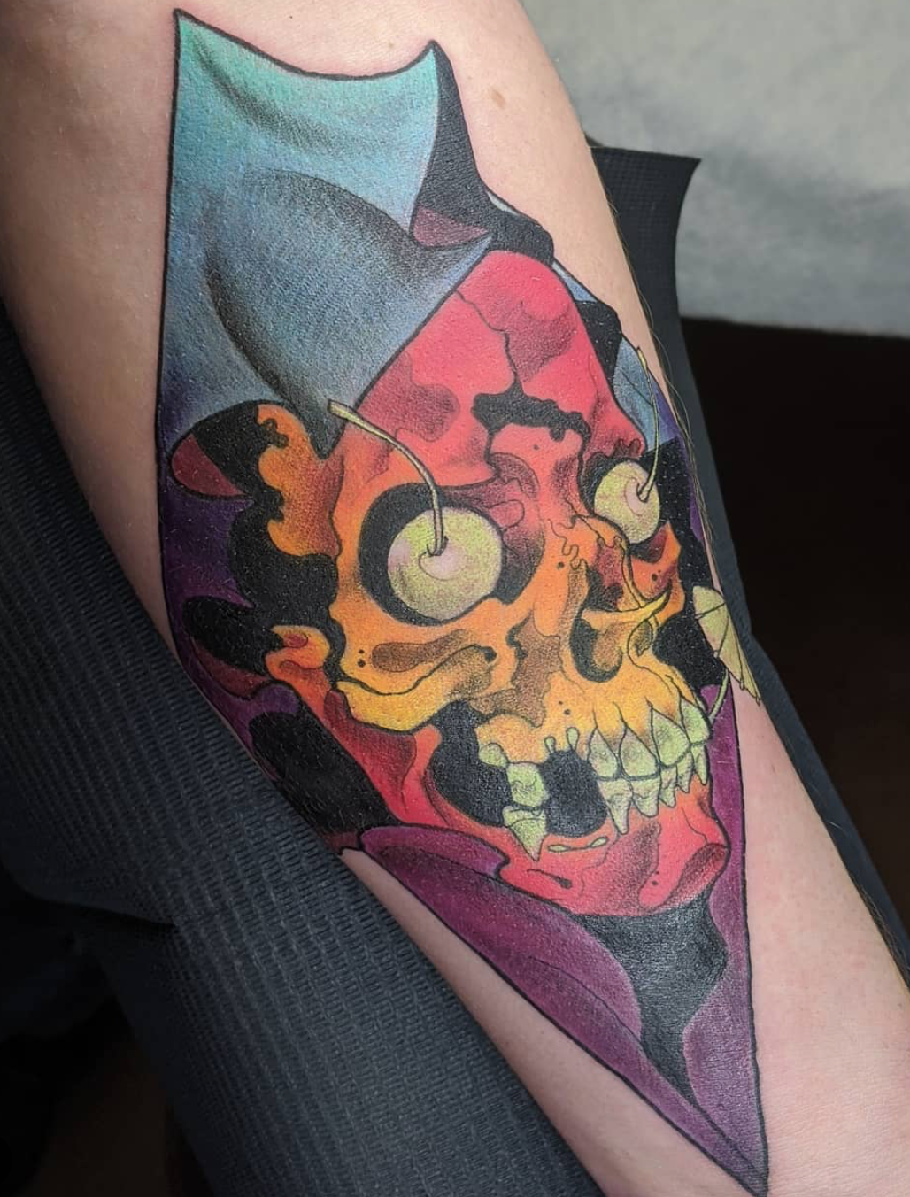 Colorful reaper tattoo by Kate Erso