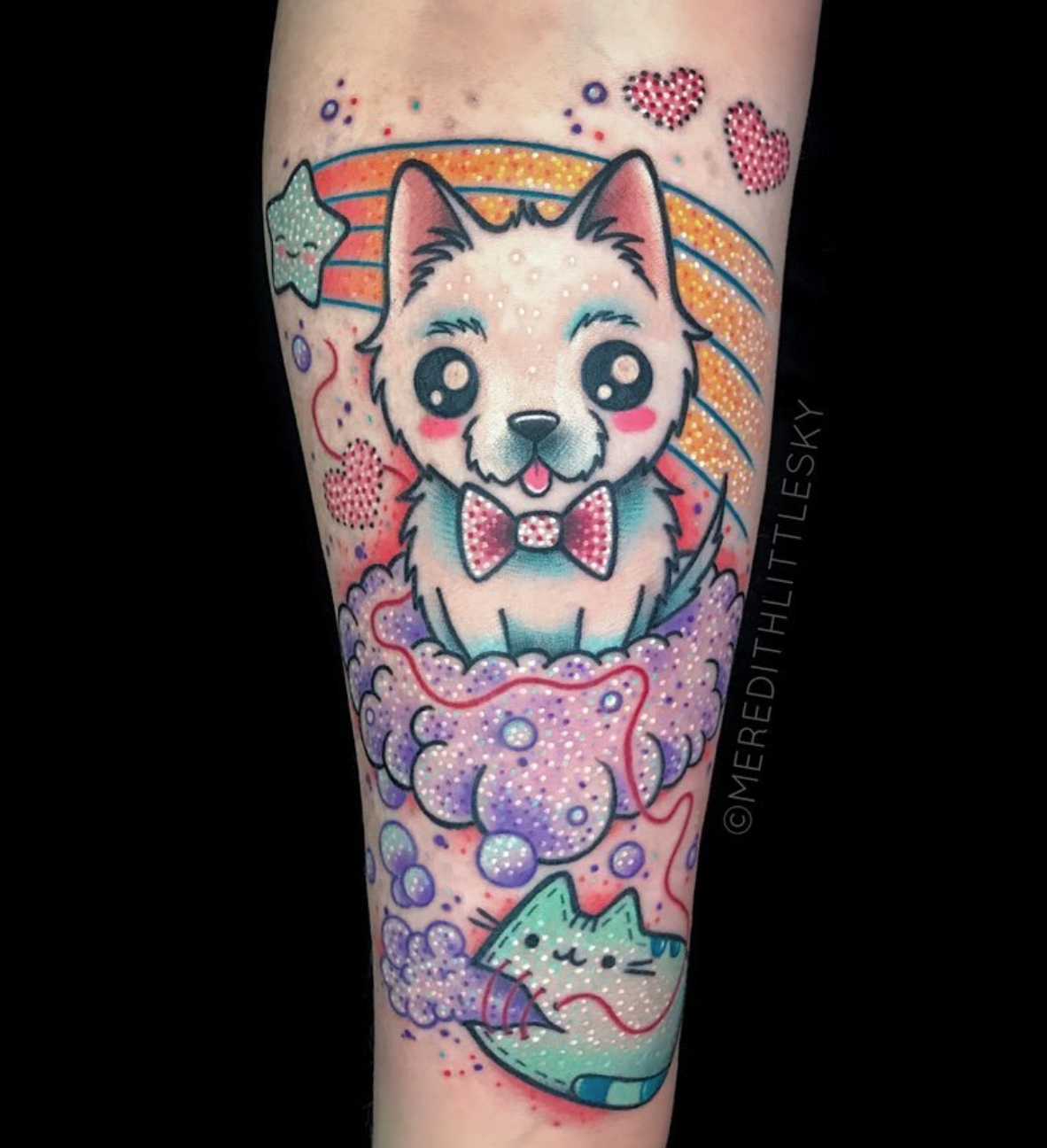 Dog tattoo by Meredith Little Sky