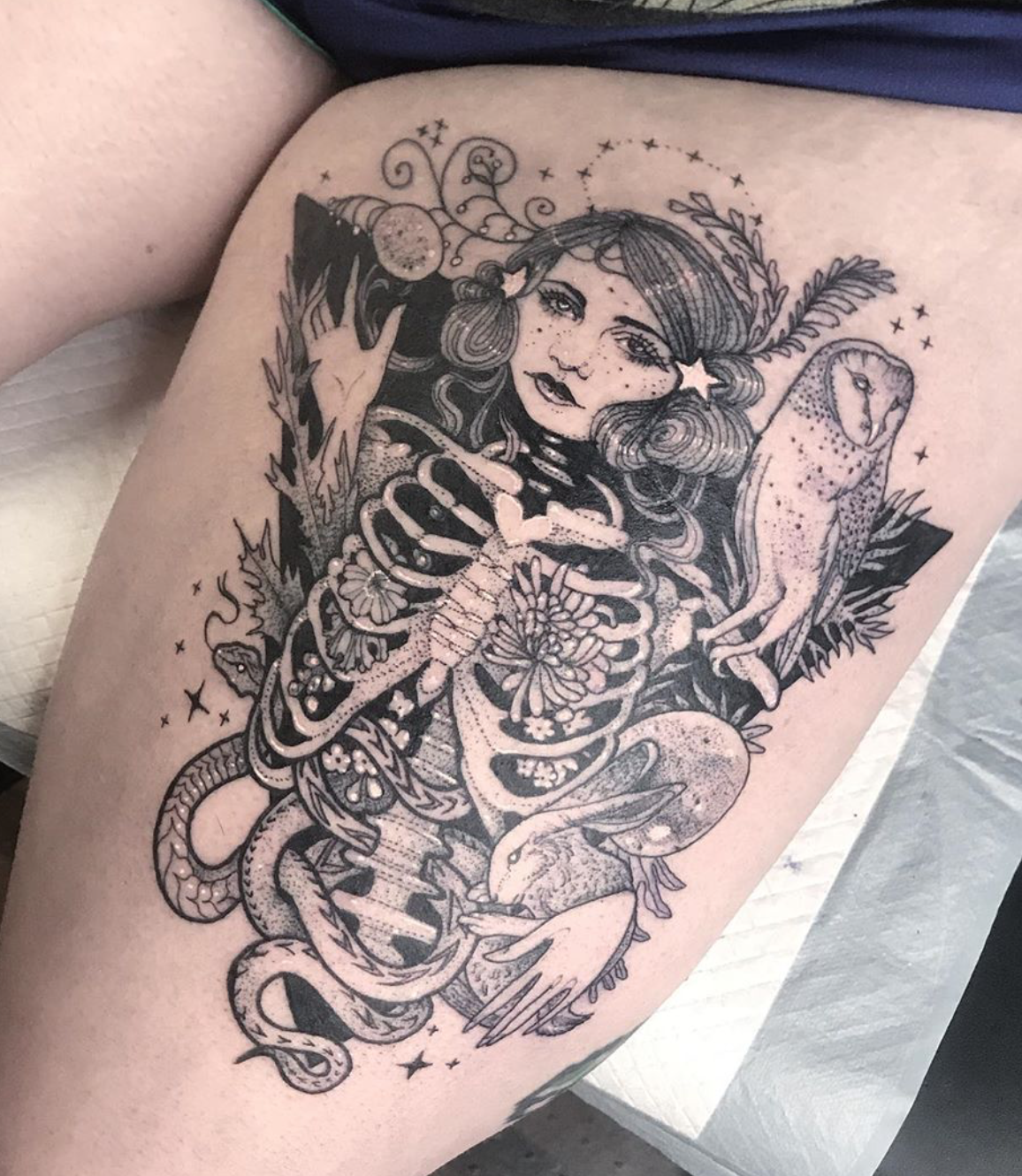 Skeleton lady tattoo by Morgan Alynn