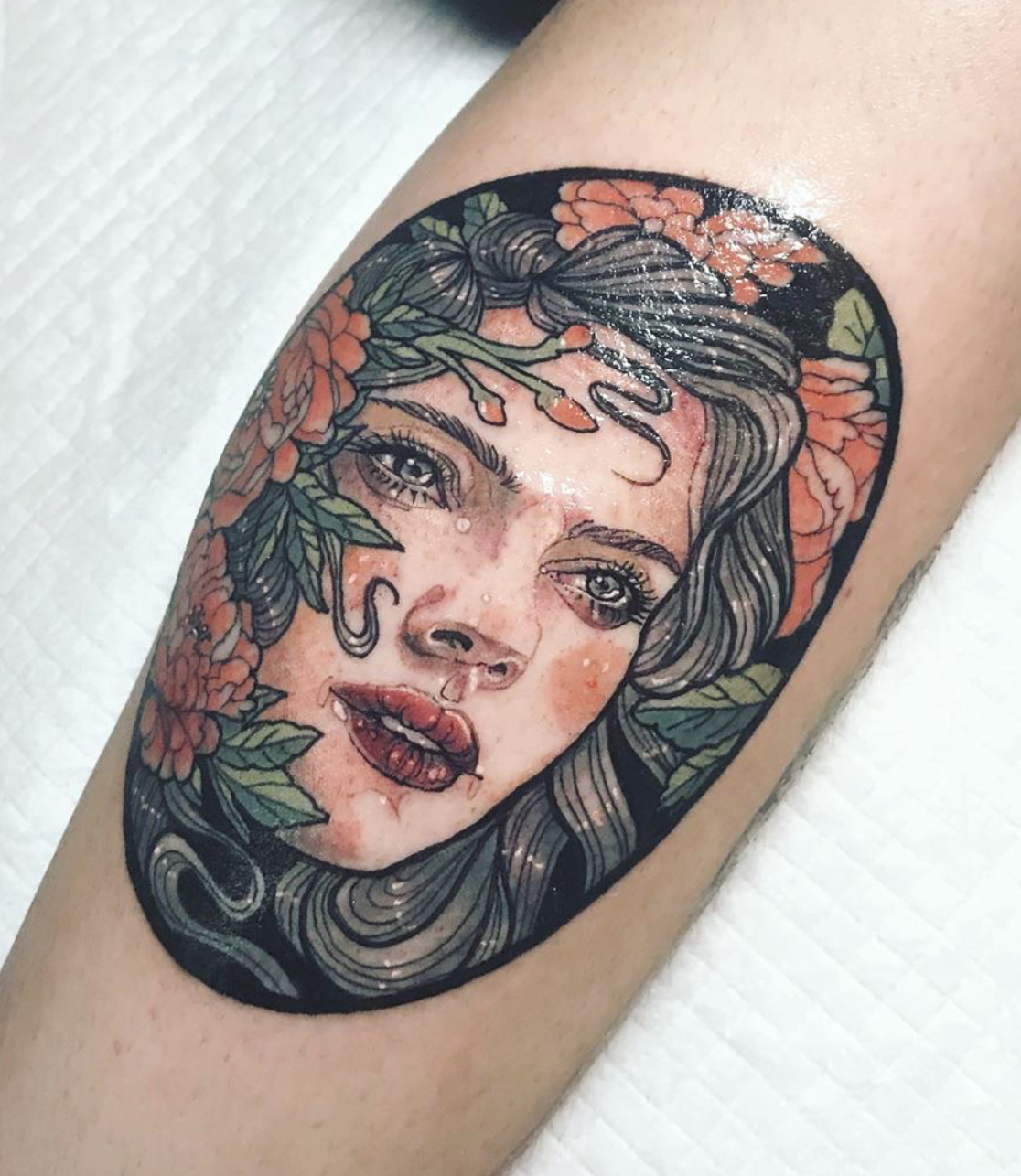 Lady face tattoo by Morgan Alynn