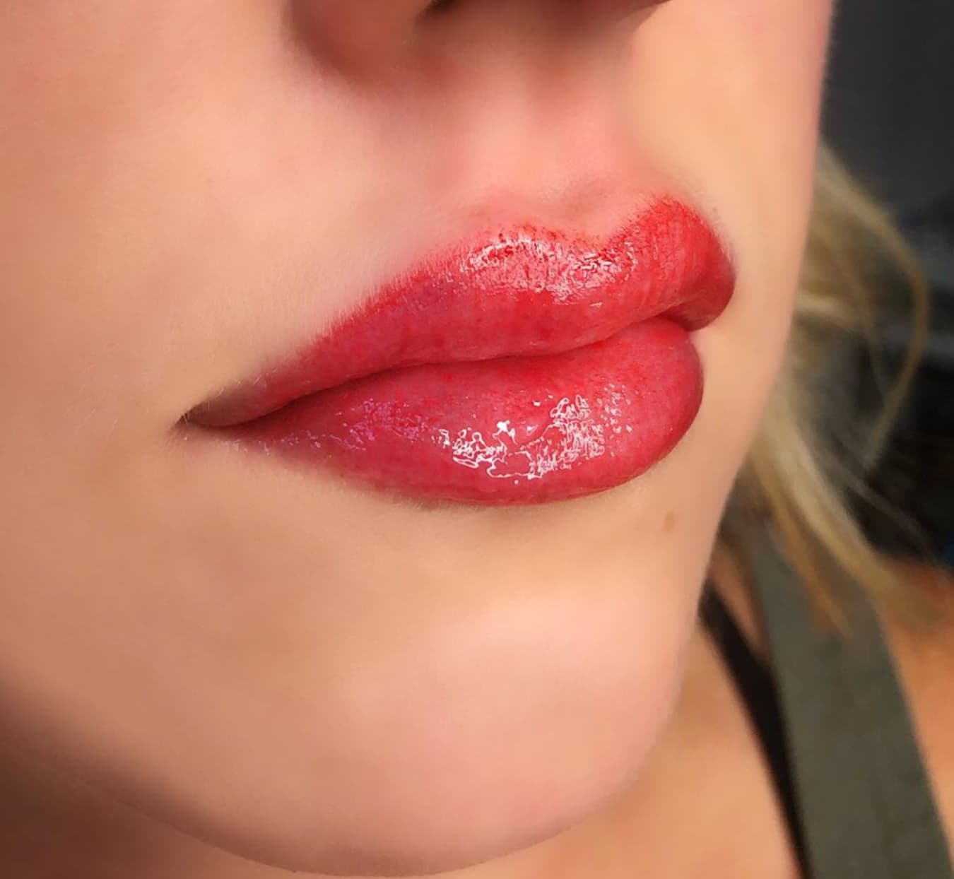 After picture of lip blush tattoo